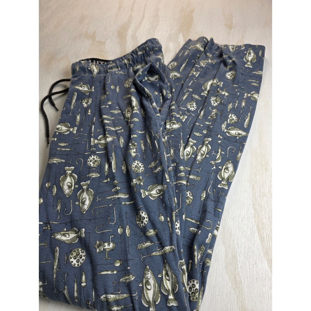 Duluth Trading Co Mens Fishing Print Pajama Pants Blue L x 32 Lounge Sleepwear